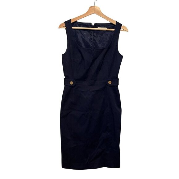 Tory Burch Navy Sleeveless Sheath Dress With Gold Button Accents & Back Zipper C - Picture 1 of 8